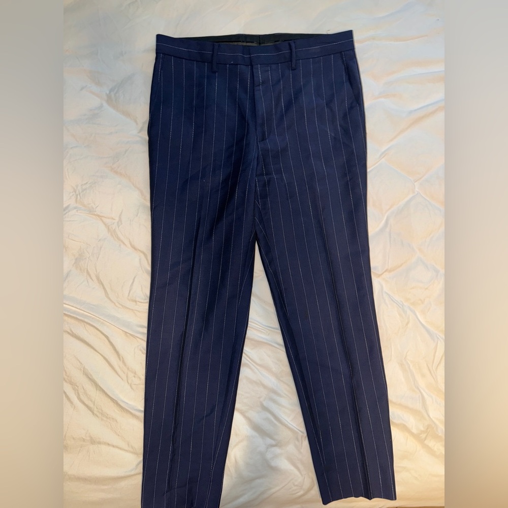 Men's Navy Pinstripe Versace Suit Trouser Pants